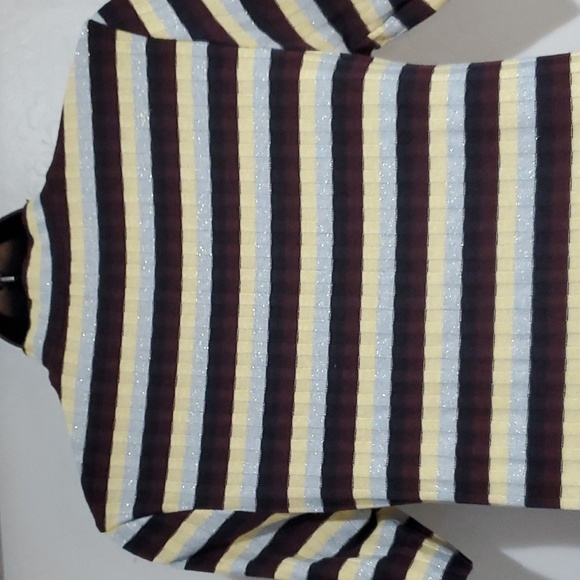 Y2K ZARA MULTICOLOR METALLIC MOCK NECK STRIPED KNIT BODYCON DRESS SIZE LARGE - Picture 8 of 9